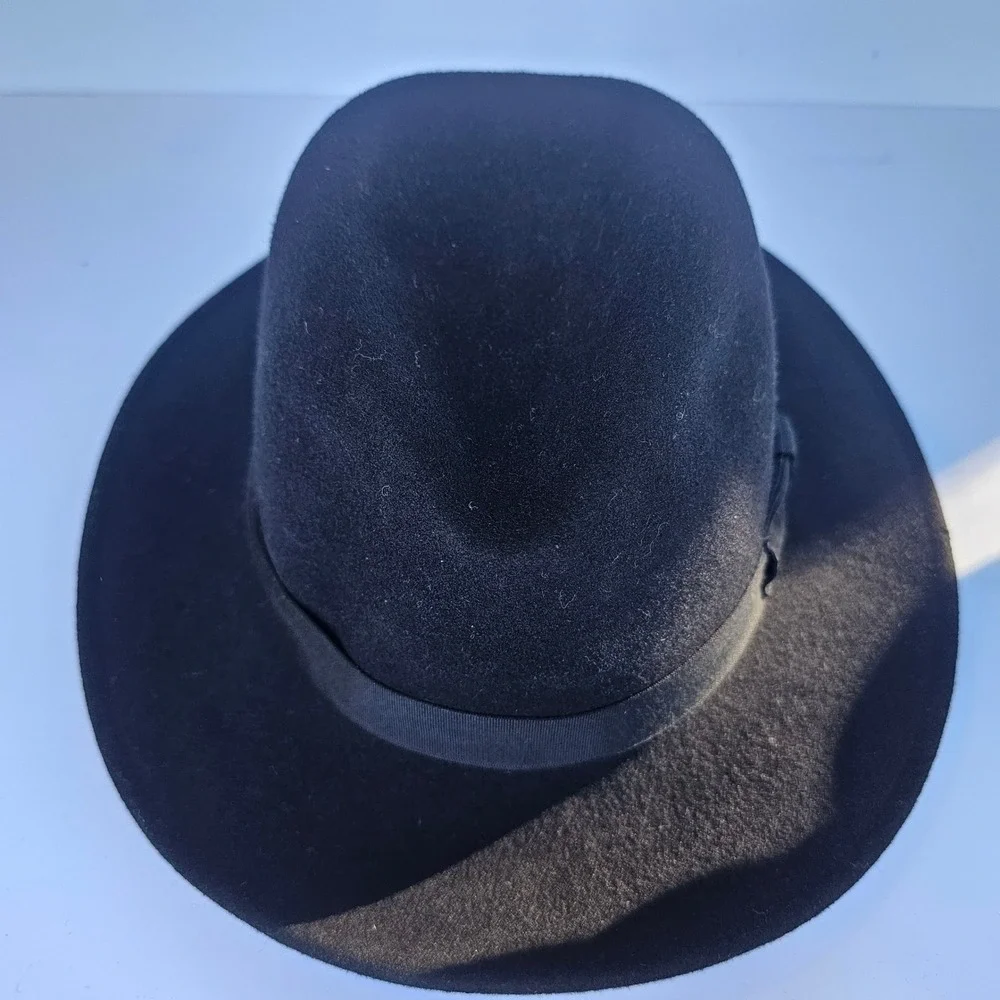 Vtg 80s Banana Republic Black Wool Fedora Wide Brim Safari Hat Goth Classic Sz 7